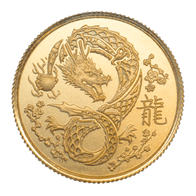 A picture of a 1/10th oz. TD Year of the Divine Dragon Gold Round